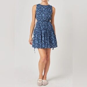 NWT English Factory Printed Floral Sleeveless Cutout Mini Dress Navy Multi Sz M